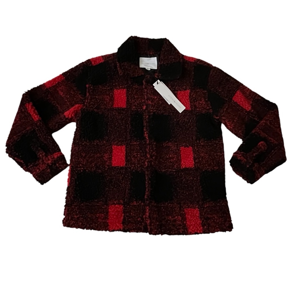 NWT-Scene & Heard‎ Long Sleeve Large Plaid Sherpa Shacket Black/Red